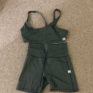 Vuori Green Striped Sports Bra and shorts set